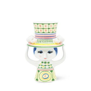 With Hat Vase H 9.6" Green