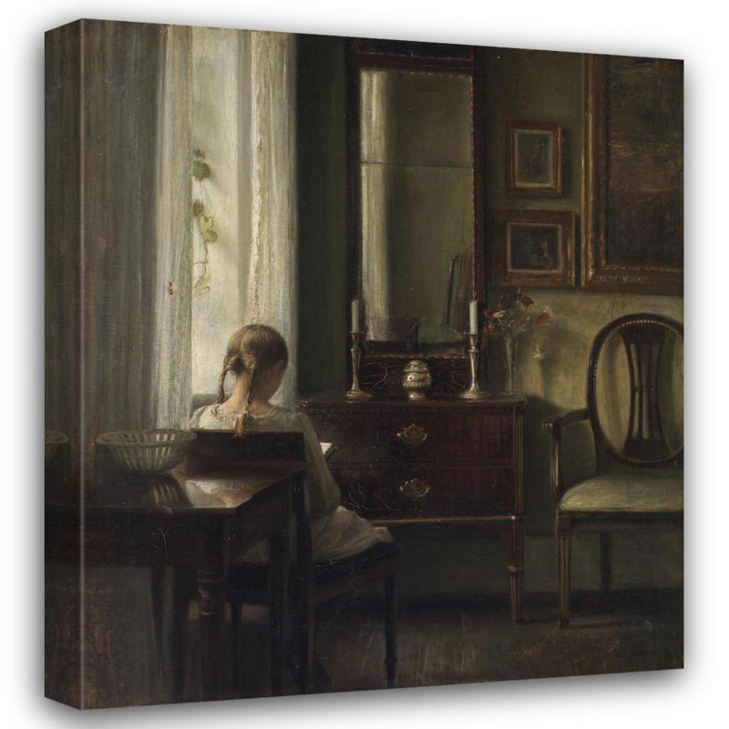 «Interior with a Girl Reading» par Carl Holsøe - Art mural sur toile tendue avec châssis, H 18 po x l 14 po