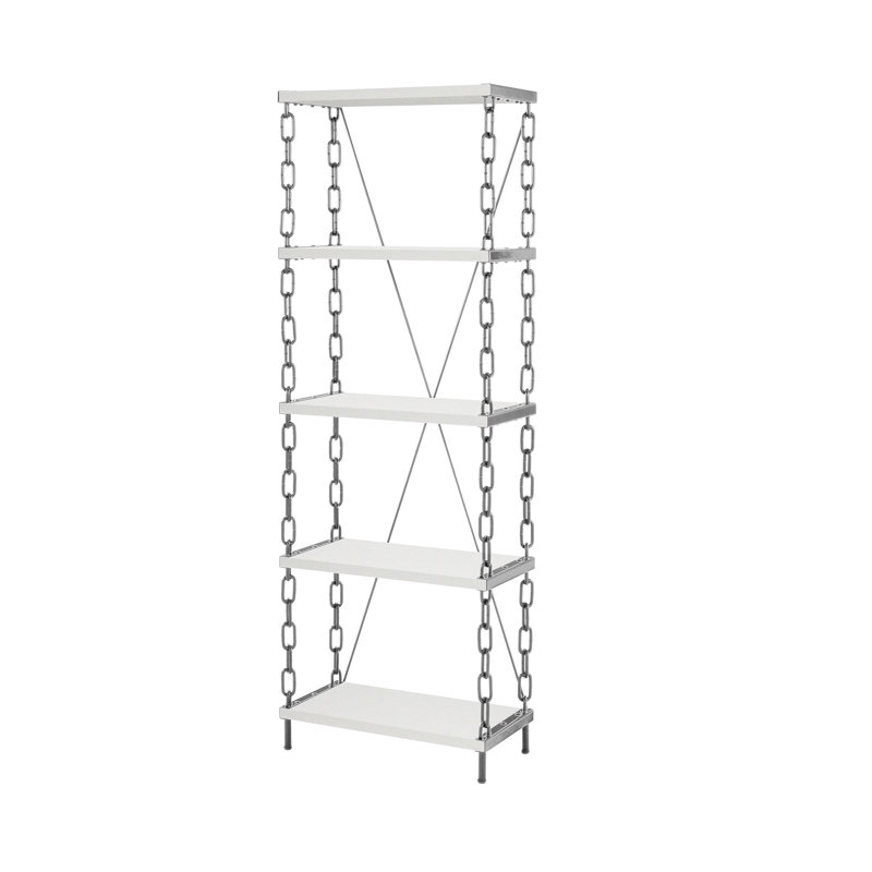 Bibliothèque industrielle noire / blanche avec 5 tablettes blanches pour l'espace de vie chic