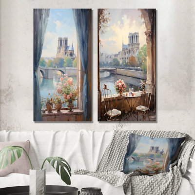 Notre Dame de Paris Floral View I - Paris, ensemble de 2 impressions sur toile