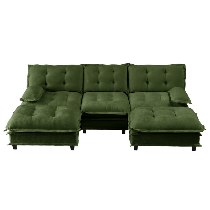 Canapé modulaire 107 po en forme de U avec 2 repose-pieds, canapé en chenille et coussins décoratifs en treillis
