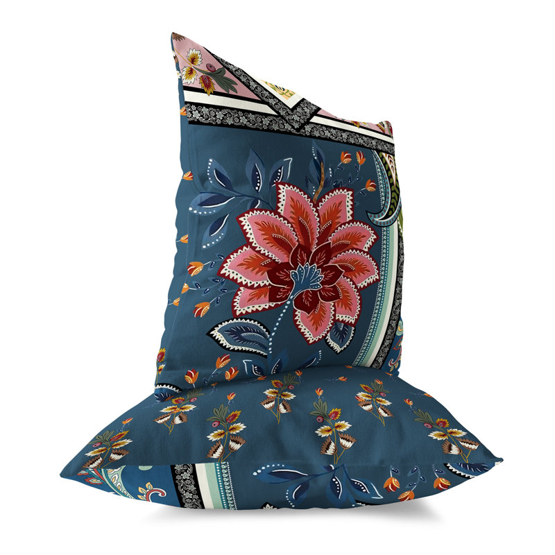 Coussin Floral, H 18 po x l 18 po, Bleu/rouge