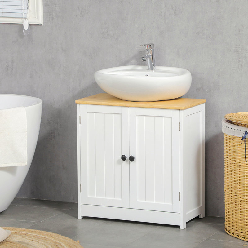 Armoire de salle de bain moderne sous le lavabo, meuble-lavabo mural pour salle de bain, armoire de rangement avec portes doubles et tablette réglable, blanc