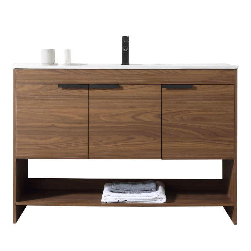48'' Single Bathroom Vanity with Vitreous China Top, Walnut