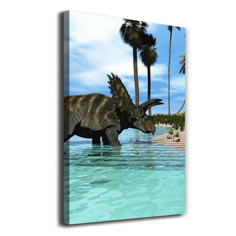 Dinosaurs On The Beach - Wrapped Canvas Print