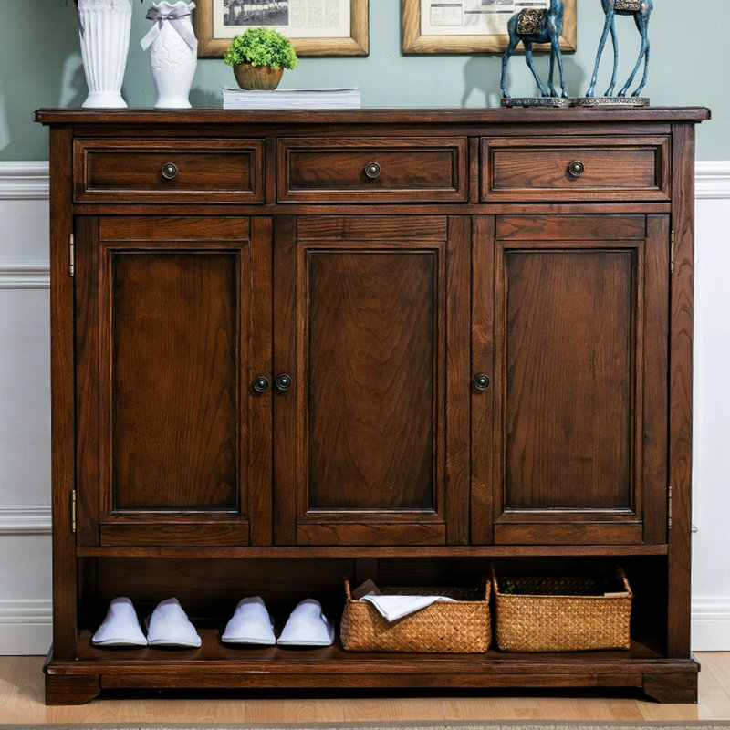 Banc de rangement pour chaussures en bois massif brun foncé
