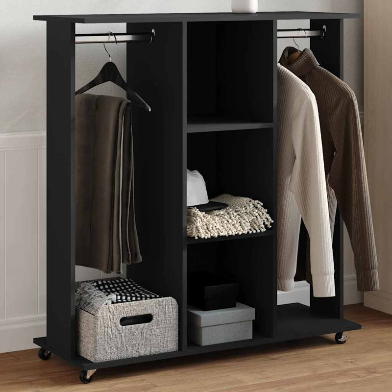Wardrobe With Wheels 102X38x110 Cm Engineered Wood, Black