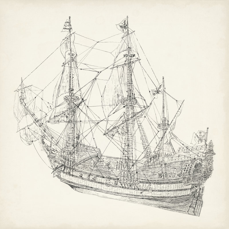 Croquis de bateau antique I, H 20 po x l 20 po