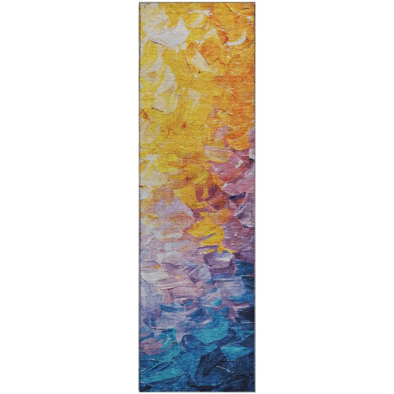 Premium Machine Washable Slesnick AMF1674 Abstract Rug, Runner 2'3" x 7'6"