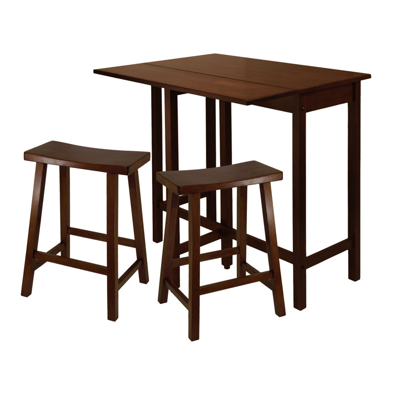 Hattiesburg 3-Piece Drop Leaf Dining Set in Walnut Finish, 24'' H X 17.48'' W X 14.47'' D