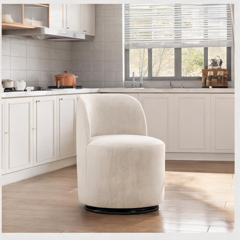 Fauteuil d'appoint pivotant en lin avec structure en métal et dossier incurvé pour la cuisine, la salle à manger et la chambre à coucher