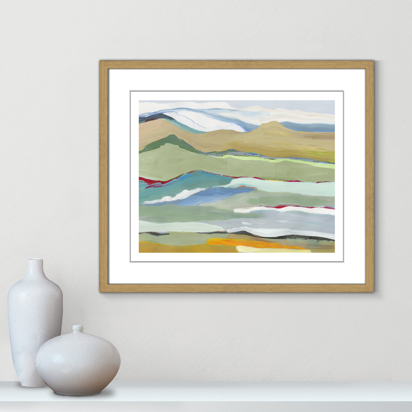 Goodbye Summer on the Hills - Picture Frame Painting, Natural Wood Framed, 21.5" H x 25.5" W x 0.75" D