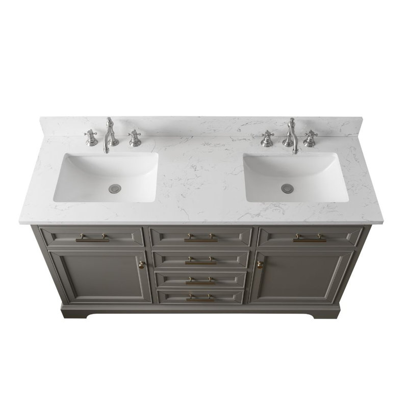 Thompson 60" W Double Vanity, Gray/Brushed Nickel