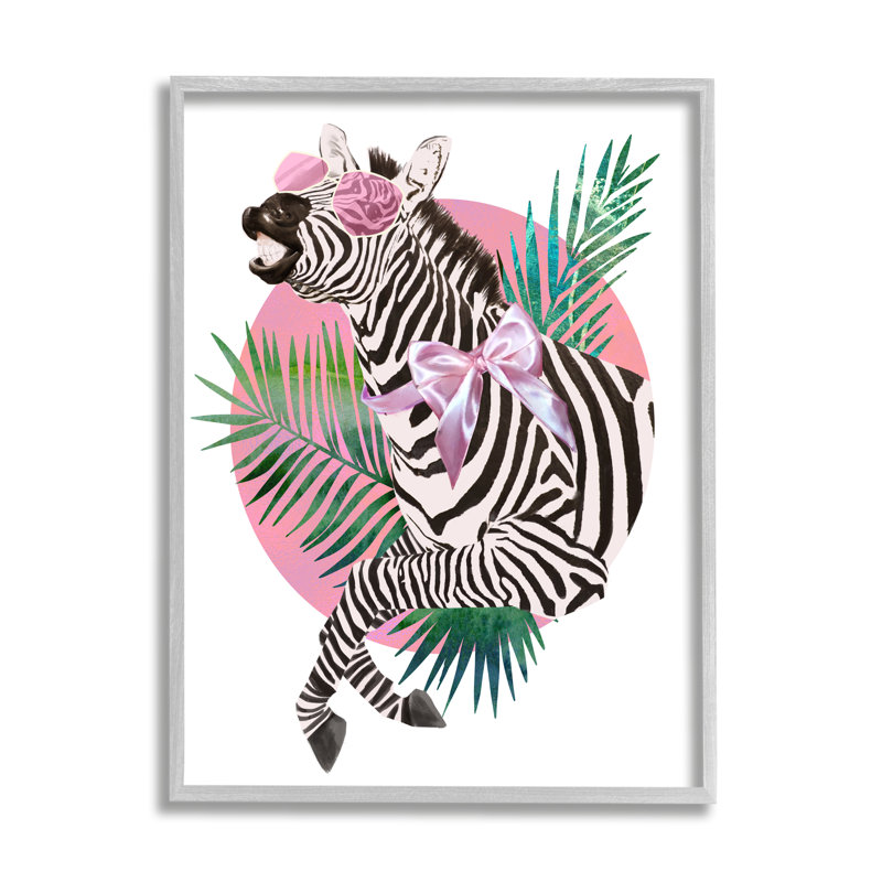 «Pink Bow Zebra Funky Animal», lunettes de soleil tropicales surdimensionnées et encadrées par estampe numérique, art texturé par Ziwei Li