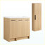 Ensemble de meuble-lavabo sur pied 36 po avec armoire à linge haute, rangement à 3 portes, lavabo simple en résine, finition chêne clair