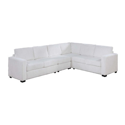 4-Piece Fur-Like Corduroy Upholstered L-Shaped Sectional In Milk