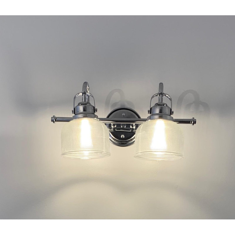 Éclairage pour meuble-lavabo moderne de 17,25 po en chrome, applique murale à 2 lumières DEL, abat-jour cloche en verre transparent pour cuisine de couloir à miroir, homologué ETL, ampoule DEL incluse