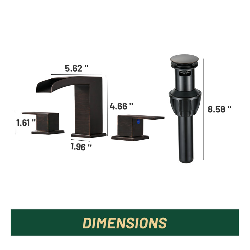 Widespread 8" Waterfall Bathroom Faucet 3 Hole, 2-handle Bathroom Sink Faucet with Pop Up Drain Assembly, Oil Rubbed Bronze