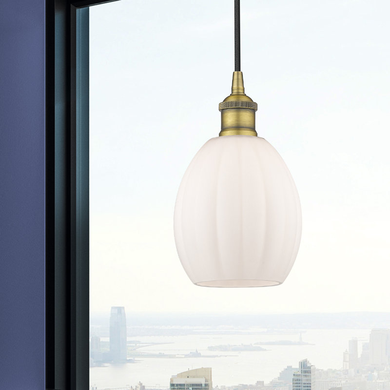 Luminaire suspendu simple à 1 lumière Bolduc, Blanc, Laiton brossé