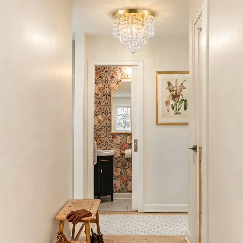 Plafonnier en cristal à 5 lumières Cheyan, Brushed Brass