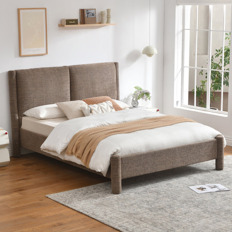 Lit plateforme tapissier avec tête de lit capitonnée, cadre de lit minimaliste moderne pour la chambre à coucher, lit tapissier en tissu doux