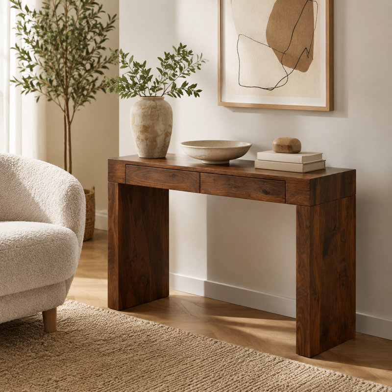 Table de bar 50 po à grain de bois en noyer avec 2 tiroirs de rangement, multifonctionnelle pour bureau à domicile