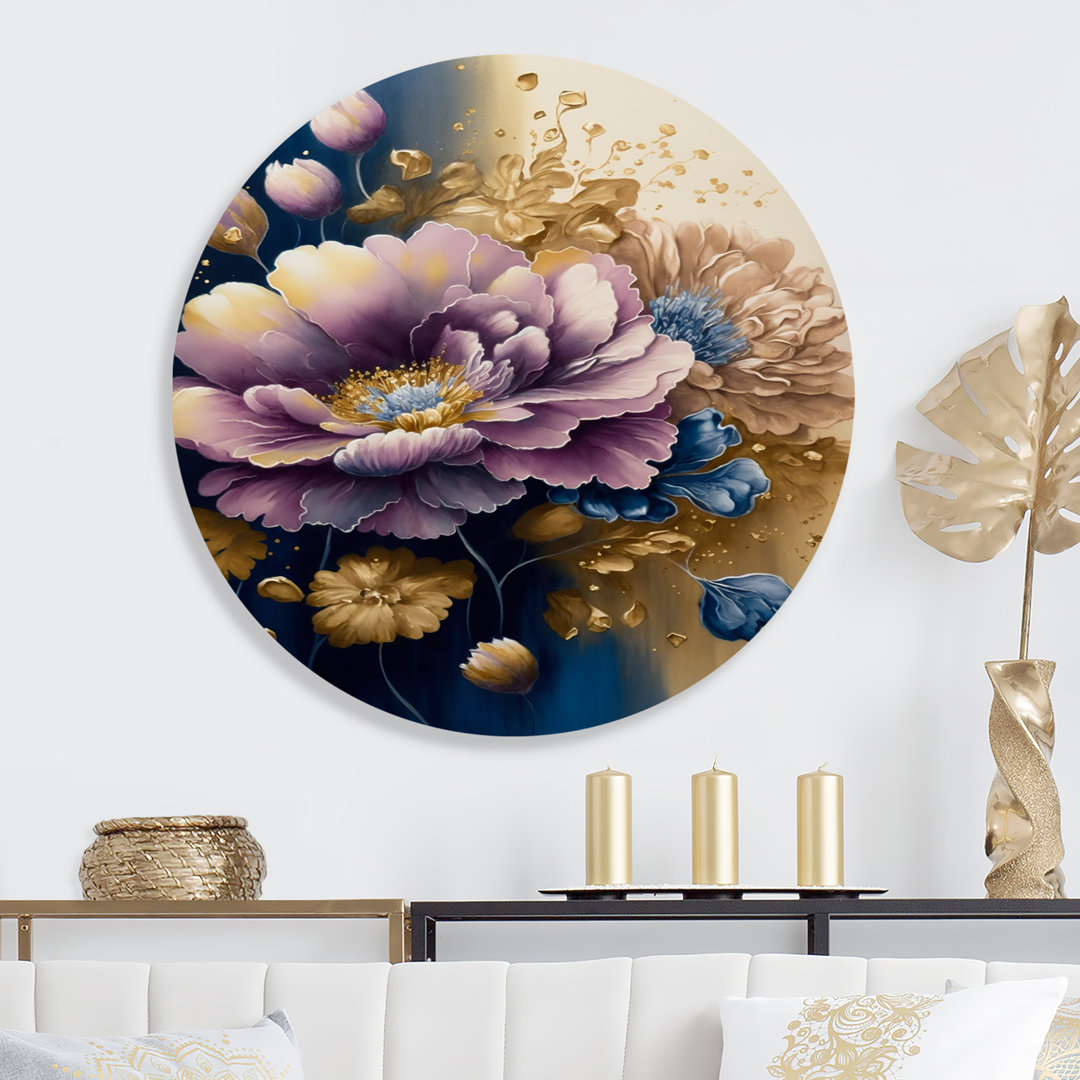 Purple And Blue Watercolor Flowers III - Floral Round Wall Art on Metal House of Hampton®