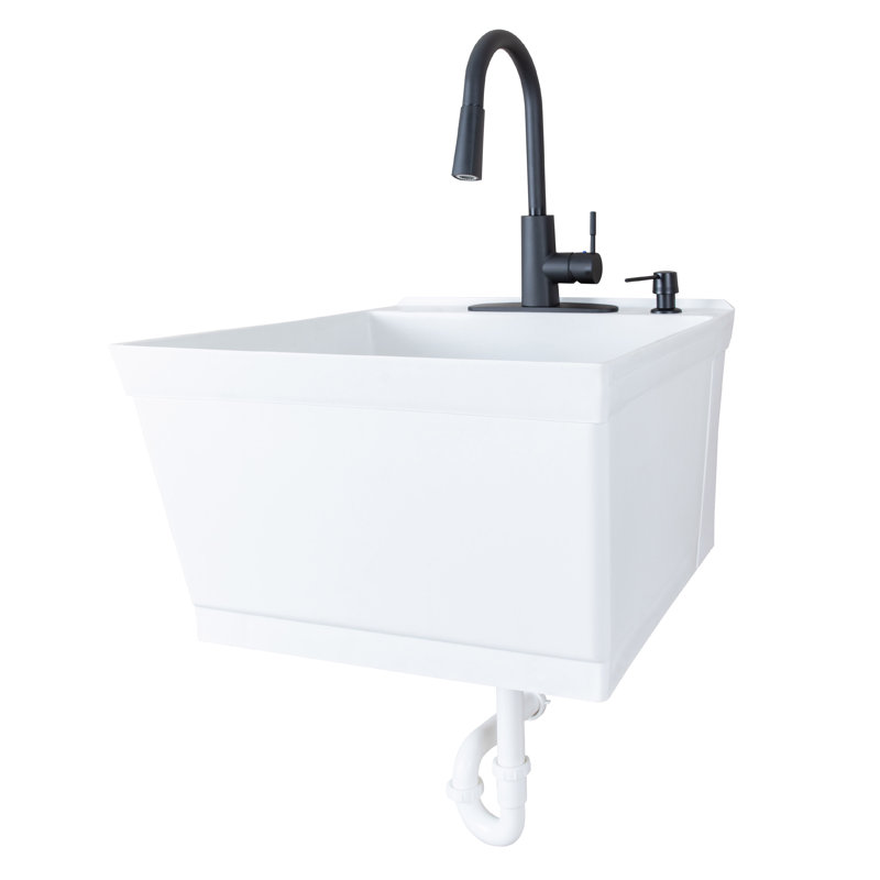 23 " L x 24 " W Wall Laundry Sink with Faucet, White
