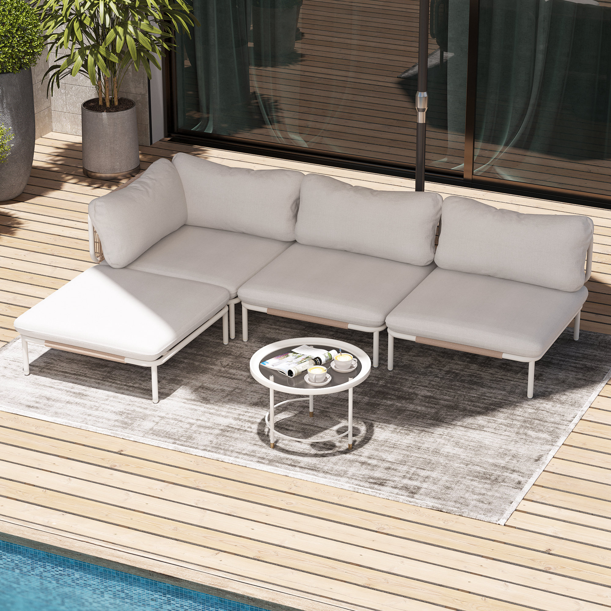 Latitude Run® Metal Outdoor Patio Sectional With Cushions (Set Of 4