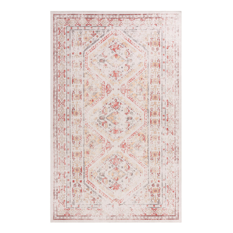 Beige 5x8 Area Rug, Washable, Low-pile, Non-slip Bottom, Non-shedding, Foldable, For Living Room, Bedroom, Kitchen, Dining Room Washable Beige, Low-pile Feature, Non-slip, Suitable