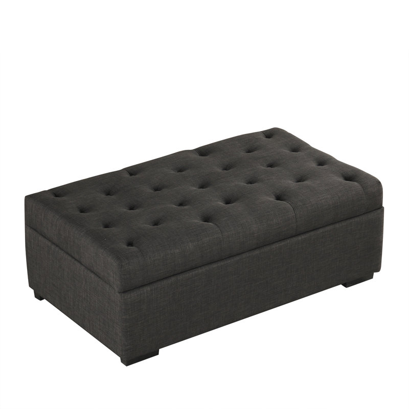 Repose-pieds Darwin convertible capitonné en lin avec lit pliant, Gris foncé