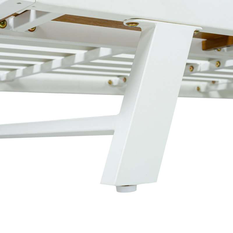 Structure de la chaise longue en fer et en teck, fauteuil inclinable d'extérieur en fer et en bois d'acacia avec surface de rangement plate, capacité de 400 lb, dossier réglable pour la terrasse de la piscine