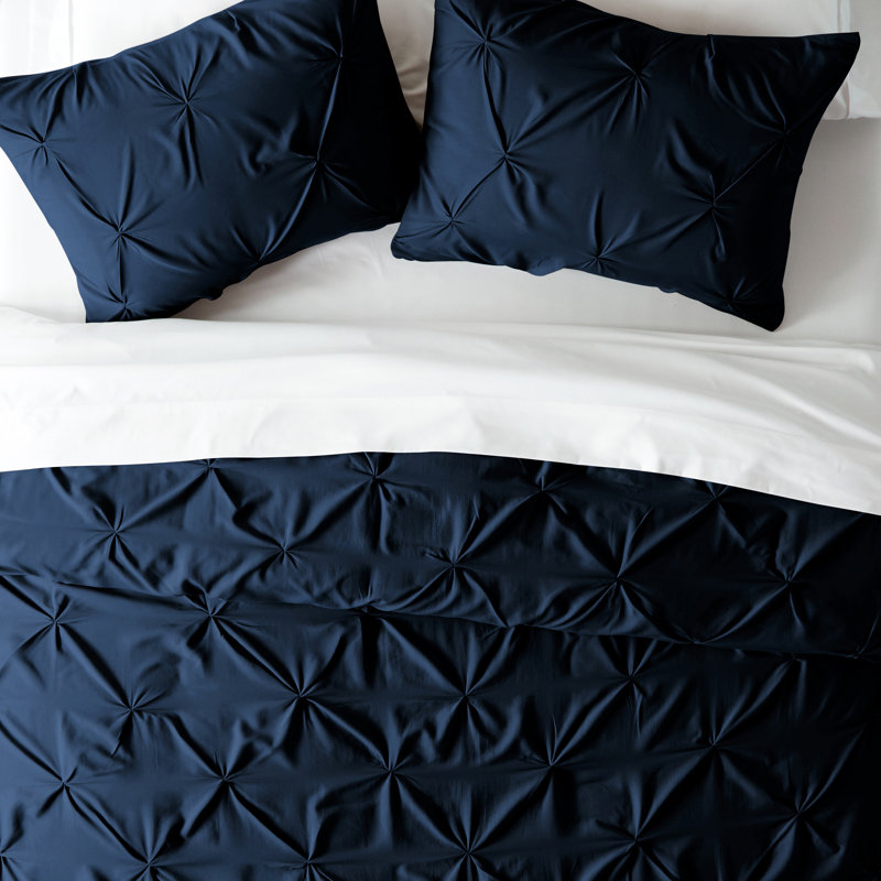 Pinch Pleat Textured Duvet Cover Set, Twin Duvet Cover + 1 Sham, Navy