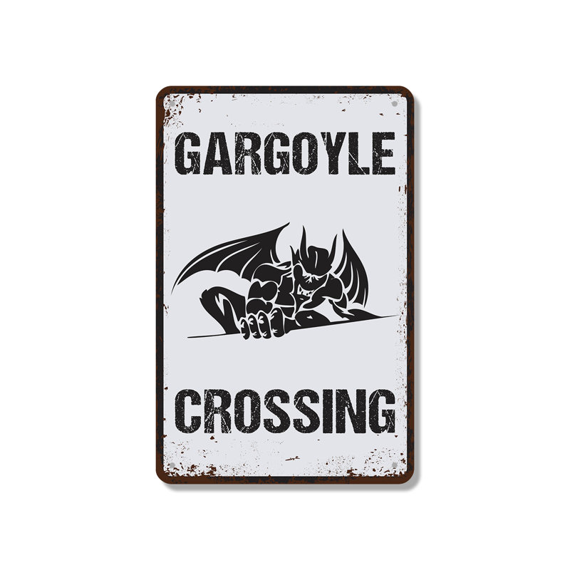 Enseigne de fantaisie en aluminium 7 po x 10 po Gargoyle Crossing, H 7 po x l 10 po x P 0,1 po, Vert