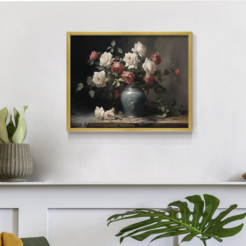 Motif floral rétro - impression encadrée, H 8 po x l 10 po