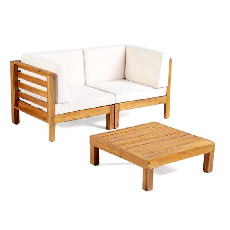 Ensemble de 3 sièges avec table basse, Beige