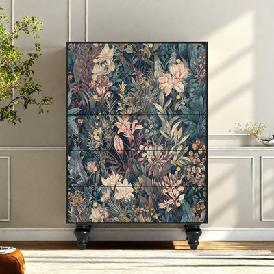 Retro Five- Drawer Storage Cabinet Accent Chest