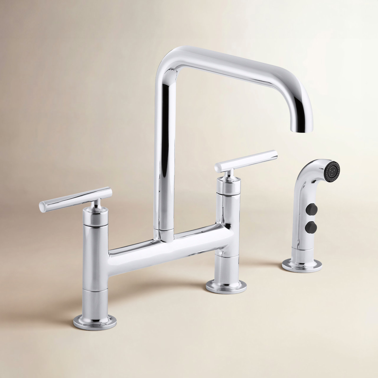 Kohler Purist Bridge Faucet with Sidespray, Polished Chrome