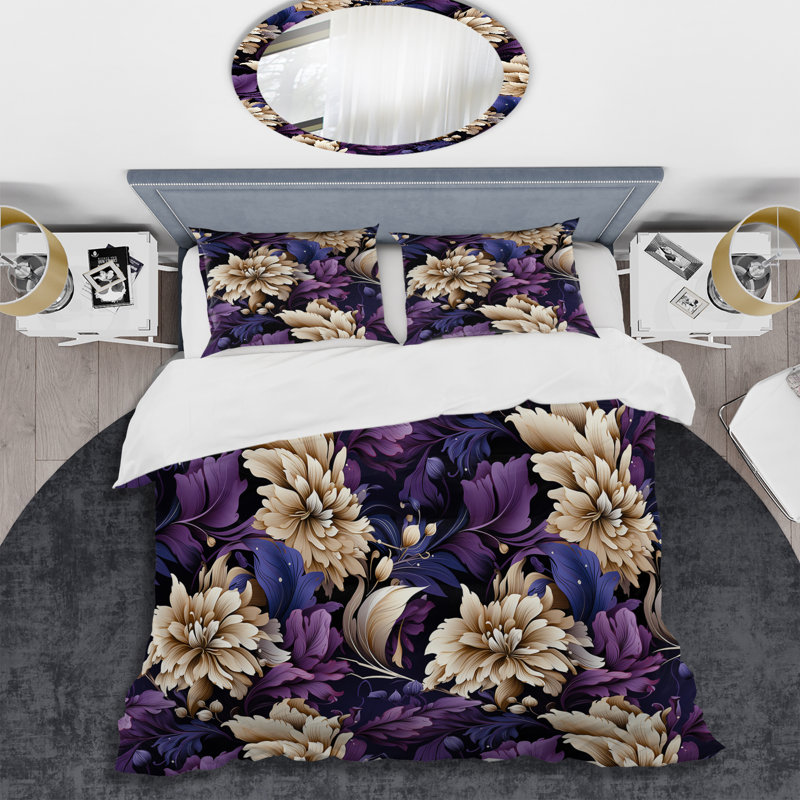 Ensemble de housse de couette mauve à motif de fleurs mauves, Housse de couette pour très grand lit et 2 très