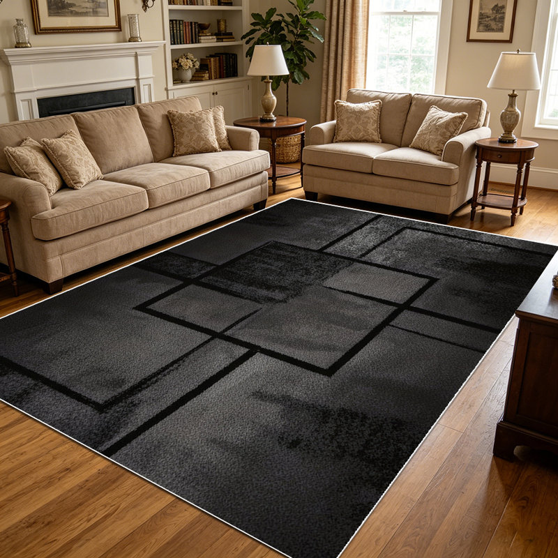 1PC Dark Grey Minimalist Geometric Line Abstract Pattern area rugs for Living Room, Soft and Comfortable, Suitable for all seasons, easy-to-maintain, machine washable Indoor floor mat, Under Table Farmhouse suitable for dining table, living room