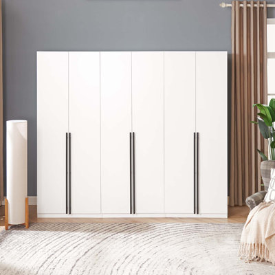 Lee Modern Freestanding Wardrobe Closet with Drawers and Adjustable Shelves in White