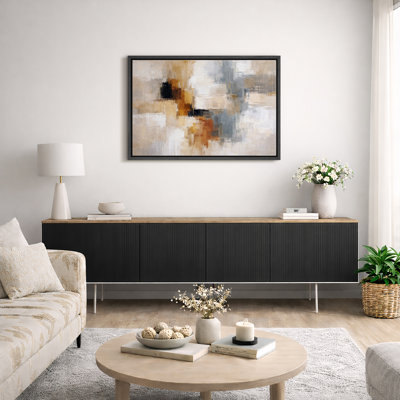 Abstract Warm Neutral Geometric Colour Block Artwork, Contemporary Living Room Pictures, Framed Canvas Giclee Print Wall Art