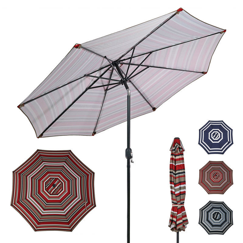 Parasol de marché octogone de 9 pi avec inclinaison par bouton-poussoir Haney ‑ rayures de plage Catalina