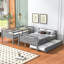 Lit simple superposé au dessus d'un lit double avec échelle, lit gigogne simple, barrière de sécurité, gris
