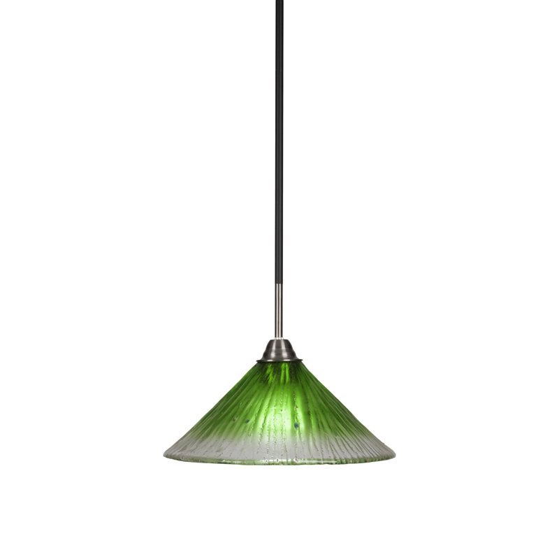 Luminaire suspendu en verre Averyon Paramount, Cristal bleu sarcelle, H 57,75 po x l 12 po x P 12 po, Noir mat / laiton