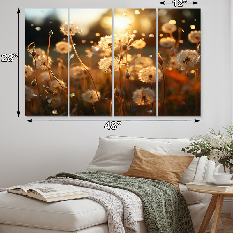 Sunset Dandelion Field V - Ensemble de décoration murale floral en métal