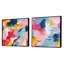 Aquarelle, superposition de rayures bleues et roses - ensemble de 2 collages carrés abstraits-101865894-101865895