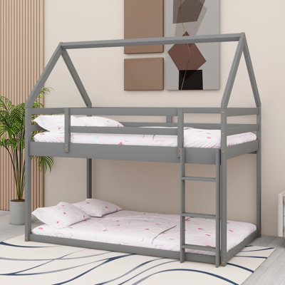Safe And Charming Low Bunk Bed With House Frame And Ladder