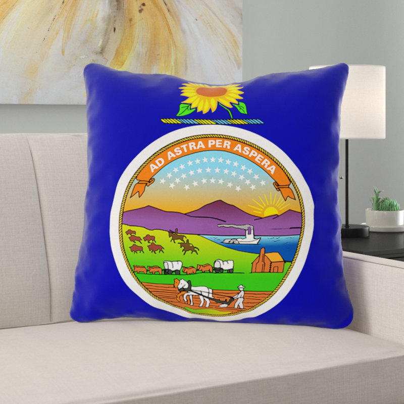Drapeau du Kansas, polyester, housse de coussin / fermeture à glissière dissimulée - Indoo, 16 po x 1 po, Pas de bourre