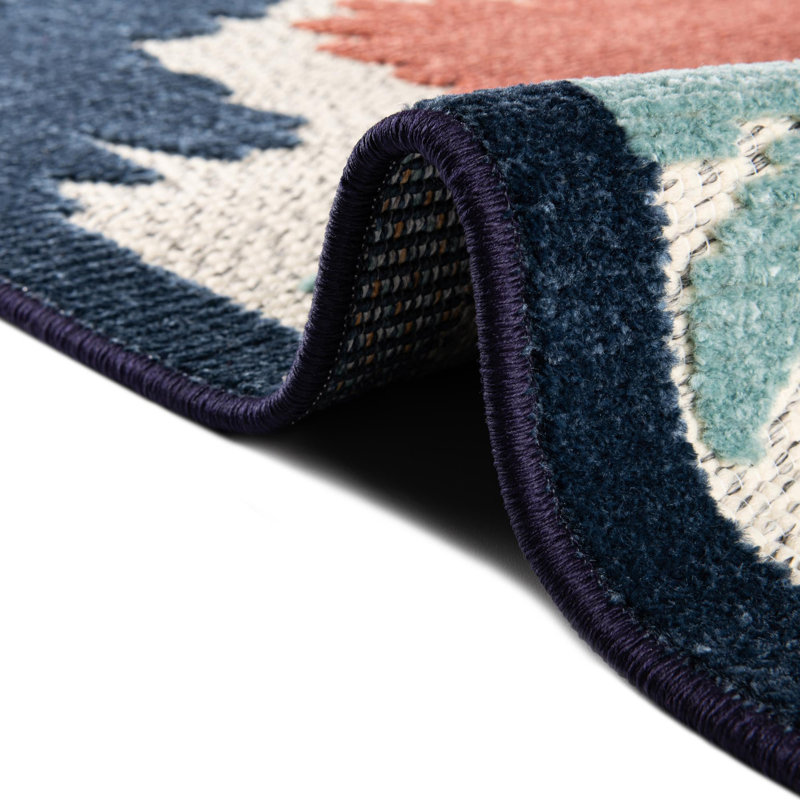 Tapis intérieur / extérieur en polypropylène tissé à la machine Medfield bleu / orange / jaune / bleu sarcelle